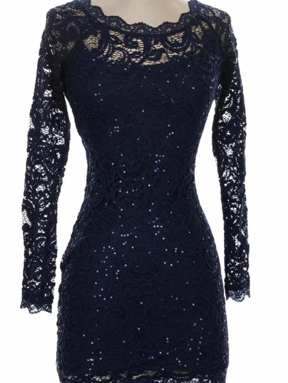 My Michelle Navy Lace Long-Sleeve Sequin Dress XS women’s homecoming